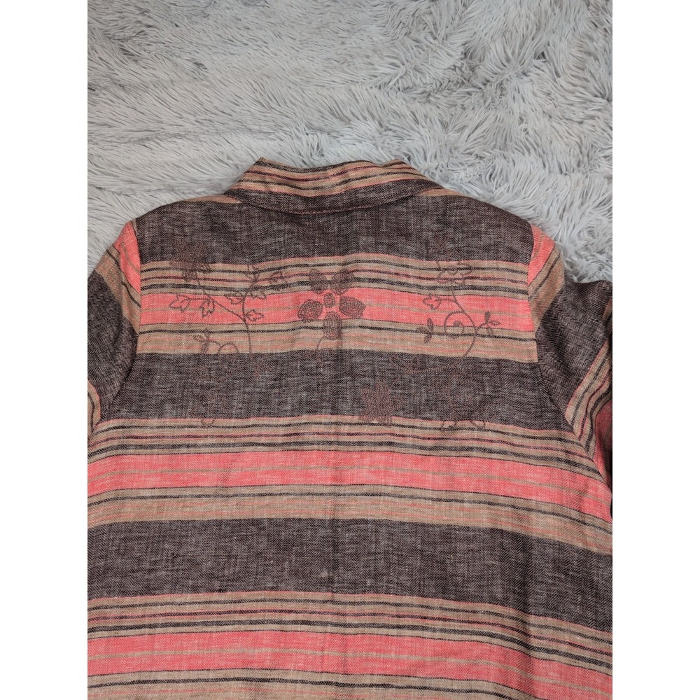 Christopher & Banks Shirt Womens M Linen Button Up Floral Embroidery Preppy - Picture 11 of 12